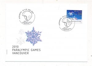 D332053 Switzerland FDC Paralympic Games 2010 Vancouver