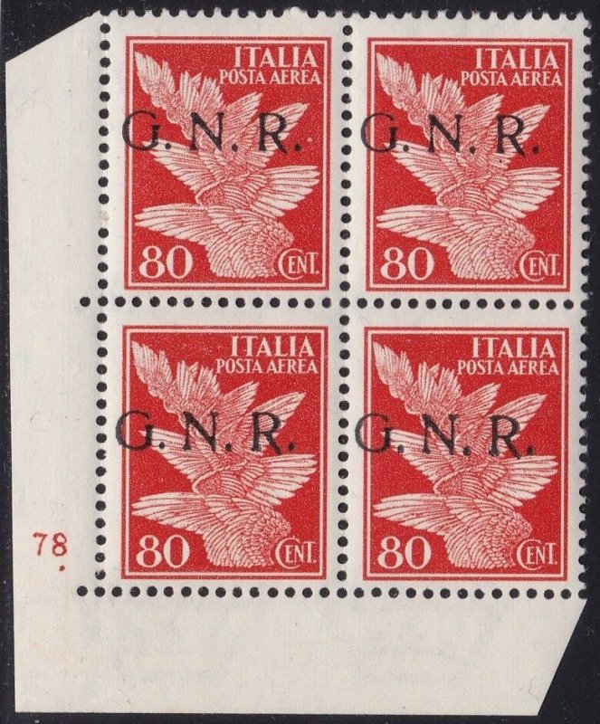 1944 Rsi, Mail Aerea - Air Mail - N°120 - 80 Cent. Orange MNH Block Di