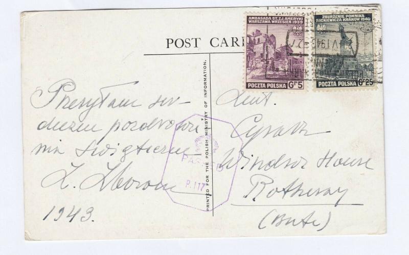 Poland 1943 WWII Polish Forces In UK Censored Postcard J4153