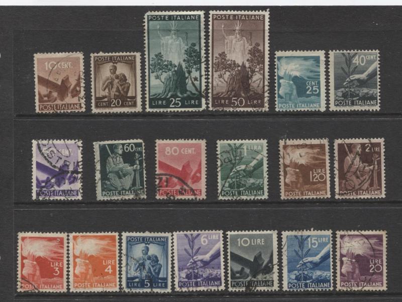 Italy - Scott 463-76 - Definitive Set of 19 -1945 - Used