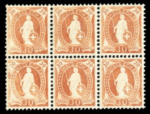 Switzerland #121a Cat$3,000+ (as singles), 1907 30c red brown, perf. 11 1/2, ...