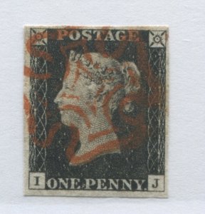 1840 Penny Black IJ with 4 large to very large even margins with choice red MX