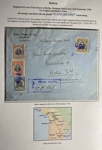 1910 Oruro Bolivia Registered Cover To Berlin Germany Via Buenos Aires
