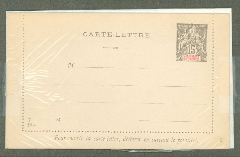 Madagascar (British Consular & Inland Mail)  1900 15c gray on gray O47 at LL, edges not stuck