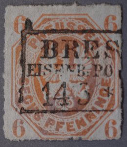 German States Prussia #16 Used Rectangle Breslau Eisnb. PO 14 3 Cancel Orange