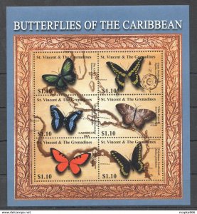 St.Vincent Fauna Butterflies Insects Of The Caribbean 1Kb ** Stamps Pk303