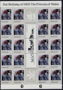 Swaziland 406-9 Gutter strips of 20 MNH Princess Diana 21st Birthday, Crest