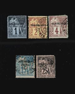 VS: GUADELOUPE 1889-91 SCT# 15,17,21,14,16,19 $ 27.50 LT# VSAGUADE1889FG-M