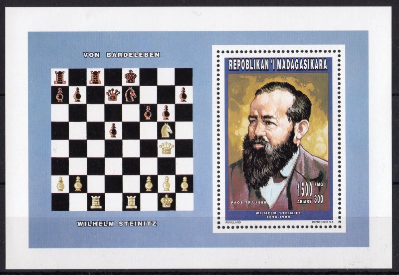 Madagascar 1996 Chess -W.Steinitz Souvenir Sheet Perforated MNH Mi#.1809