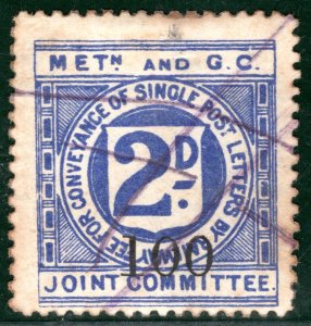 GB METROPOLITAN & GCJC RAILWAY KEVII Letter Stamp 2d Blue (1906) Used Pen LIME97