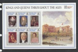 Falklands 2000 Kings & Queens of England MS UM/MNH SG MS870s