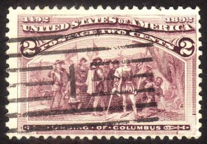 1893, US 2c, Landing of Columbus, Broken frameline, Used, Sc 231var