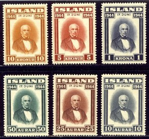 ICELAND #240-45 Mint NH - 1944 Sigurdsson Set