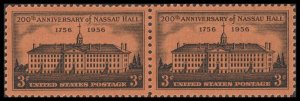 US 1083 200th Annv of Nassau Hall 3c horz pair MNH 1956