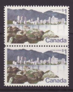 Canada-Sc#600iv-Variety-unused NH $1 Vancouver-top stamp normal-bottom one is