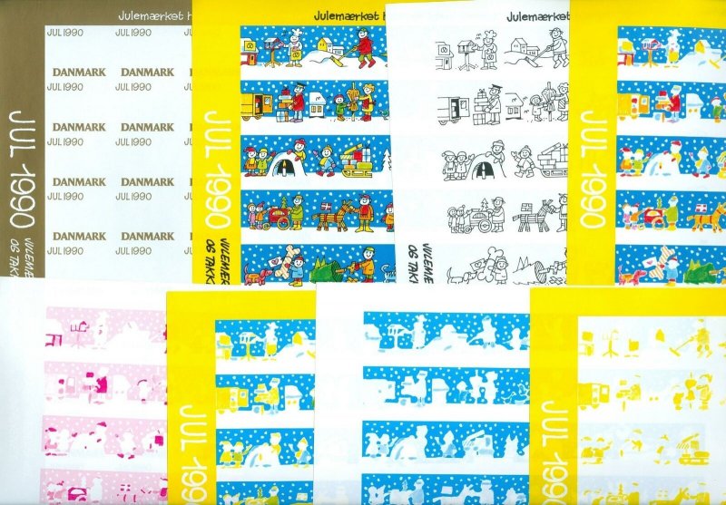 Denmark. Christmas Seal 1990.Comp. Set 9 Sheet. Scale/Proof Print. Imperforated