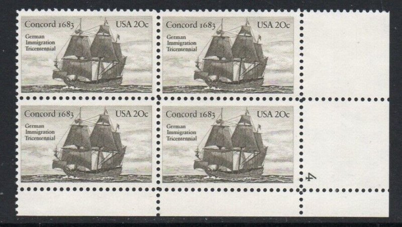 ALLY'S STAMPS US Plate Block Scott #2040 20c German Immigrants - MNH F/VF [STK]