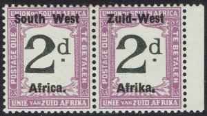 SOUTH WEST AFRICA 1923 POSTAGE DUE 2D PAIR SETTING I  