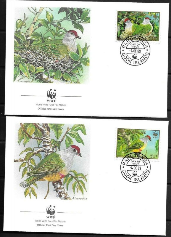 1989    COOK ISLANDS  -  RAROTONGA - BIRDS - WWF - SET OF 4 FDC - USED