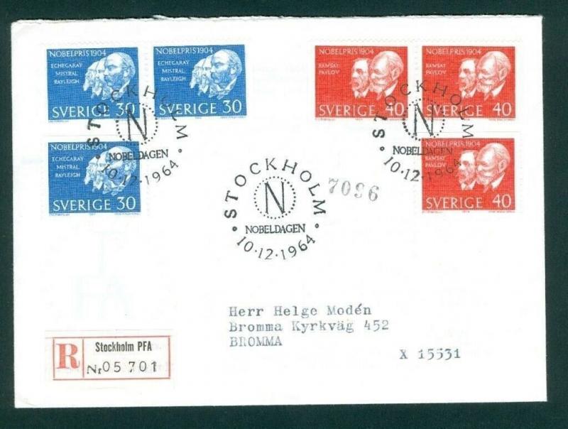 Sweden FDC  1964 Nobel Prize 1904. Addressed. Registered.