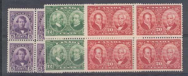 CANADA 1927 Historical issue set blocks of 4 mint no gum...................87238