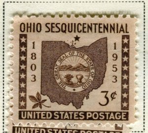 USA; 1953 early Commemorative Series Mint hinged 3c. value, Ohio