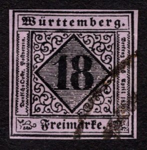 1851, Germany Wurttemberg 18Kr, Used, Sc 6, Forgery