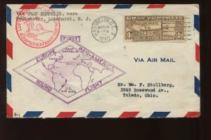 C14 Graf Zeppelin APRIL 19 1930 First Day Cover to Toledo Ohio (Cv 997)