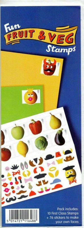 GB 2003 Fruit and Veg Pack Block of 10 Self-adhesives in Sealed Pack + Stickers 