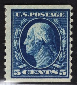 US #447 5c Blue Washington Coil MINT HINGED SCV $45