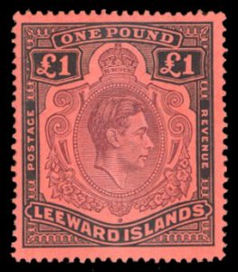 Leeward Islands #115 Cat$50, 1951 £1 black and violet, never hinged, slight ...