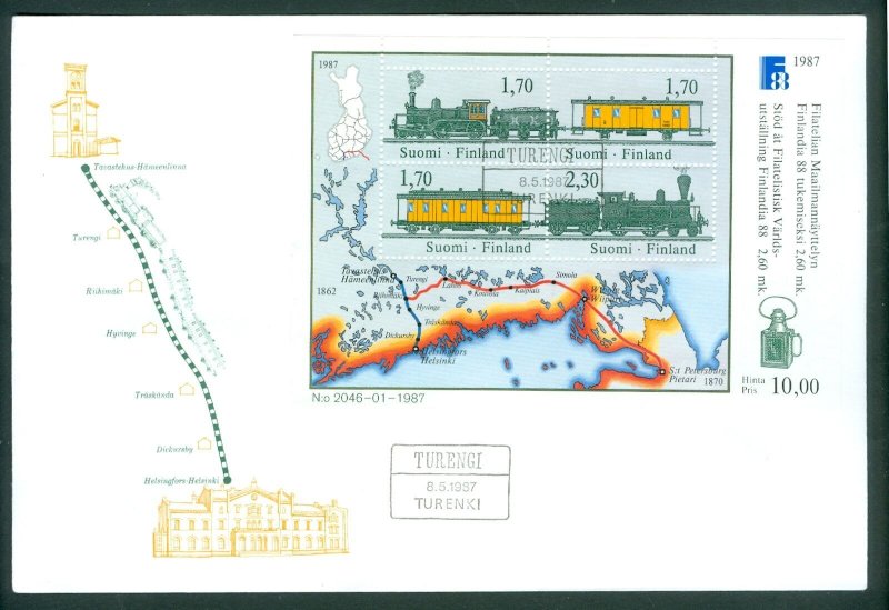 Finland. 1987. FDC. Finlandia 88 Train- Track. Train: Turengi  . Sc# 755,.