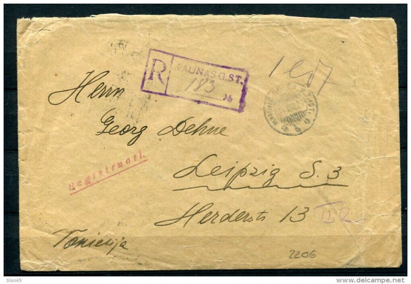 Lithuania 1927 Registered cover Kaunas to Leipzig Germany Airmail lot 101