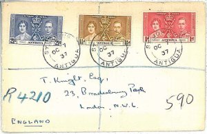 POSTAL HISTORY -  ANTIGUA : REGISTERED COVER 1937 Coronation of King George VI