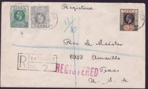  Cubierta registradoa 1921 de Gambia Gambia OC 31 dirigida a Amavillo los E.E.U.