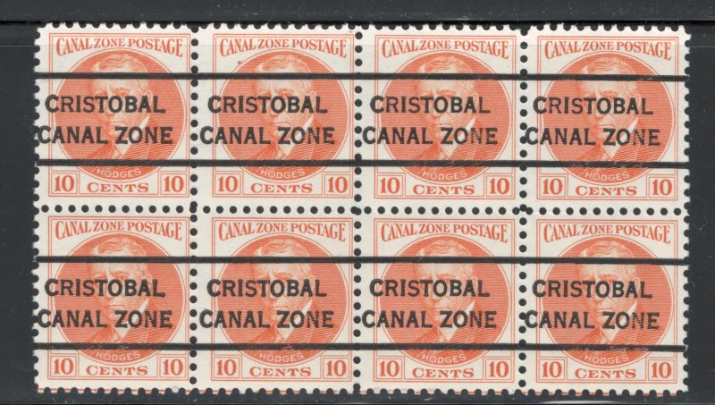 Canal Zone 1928 MGEN Harry Foote Hodges 10c Scott # 108 MNH Precancel Block of 8