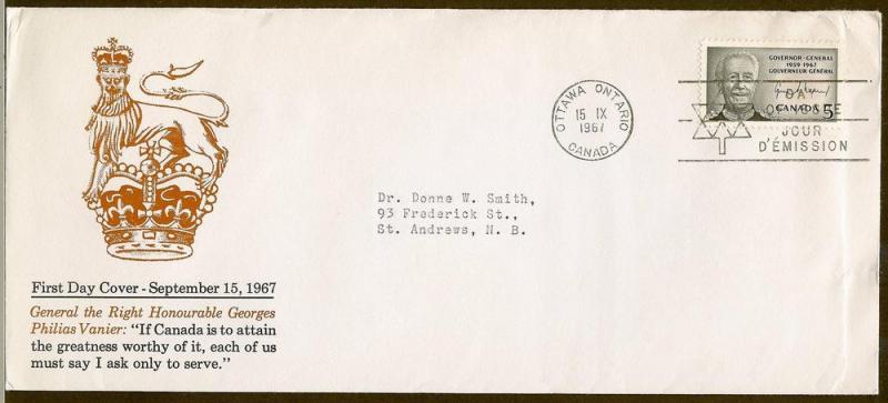 Canada 474 FDC. 1967, Governor-General Vanier