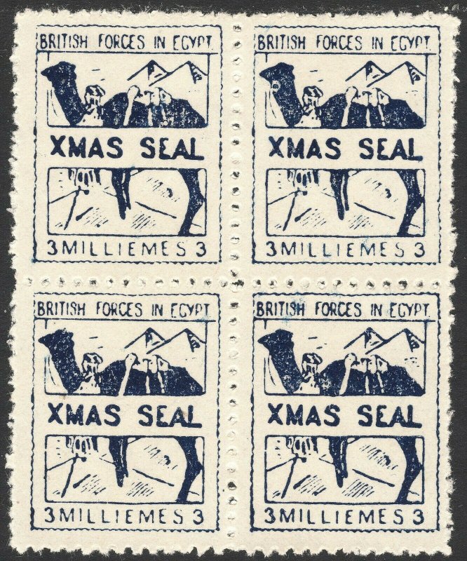 1934 Egypt Military British Forces X-mas 3 milliemes Blue Block of 4 MNH Sc# M6