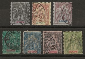 French Guiana 7 Different Used F/VF 1892 SCV $39.60 (jr)