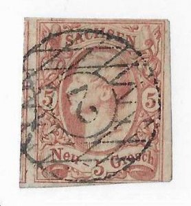 Germany-Saxony Sc # 13a 5g orange brown with good cancel FVF