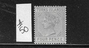 TURKS & CAICOS IS. SCOTT #50 1882-95 VICTORIA 4P (GRAY) - MINT HINGED