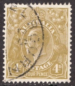 1929 Australia Sc #73 - 4p - KGV, Kangaroo & Emu postage stamp - Cv$7