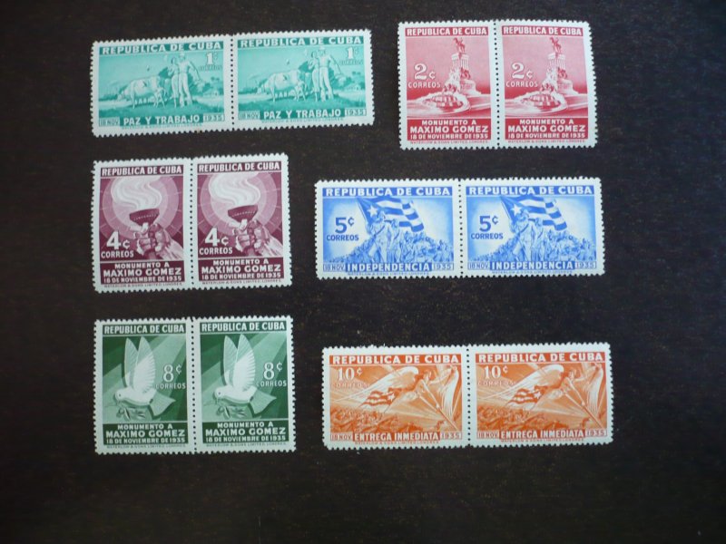Stamps - Cuba - Scott# 332-336, E9 Mint Hinged Partial Set of 6 Stamps in Pairs