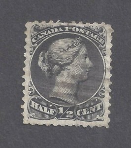 Canada # 21c USED 1/2c BLACK LARGE QUEEN THIN PAPER VARIETY BS27603