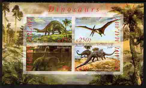 Malawi 2010 Dinosaurs #06 imperf sheetlet containing 4 va...