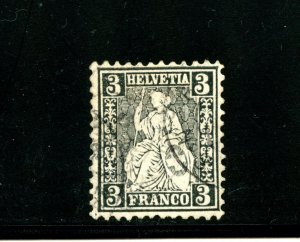 Switzerland #42 (459) Helvetia 3¢ black, perf 11 1/2, Used, F-VF, CV$160.00