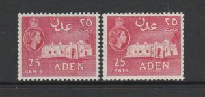 Aden 1953 /63 25c deep Rose Red & 25c rose red, MM SG 55 & 55a