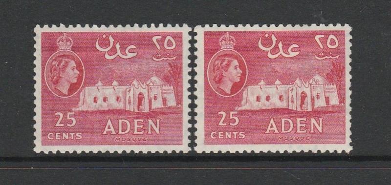 Aden 1953 /63 25c deep Rose Red & 25c rose red, MM SG 55 & 55a