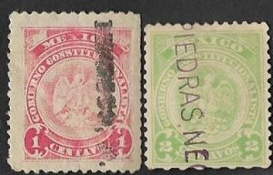 SD)1914 MEXICO  COAT OF ARMS 1C WITH DISTRICT SCT 393A & 2C SCT 394B, MINT