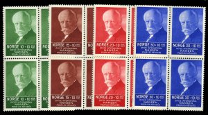 Norway #B5-8 Cat$180+, 1935 Nansen, set of four in blocks of four, never hinged